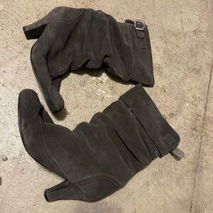 Gray Suede Heeled Boots